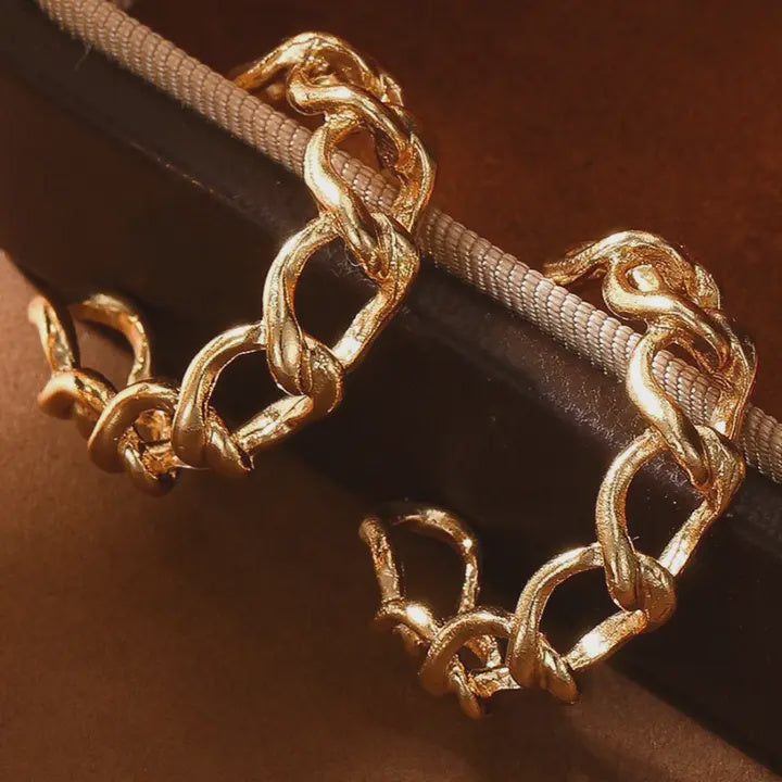 Gold Alloy Plated Round Hoop Chain Earrings