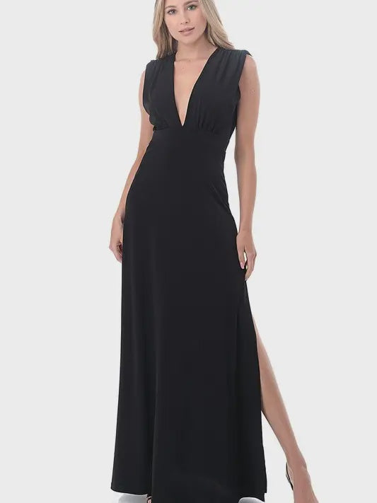 Black Deep V maxi dress