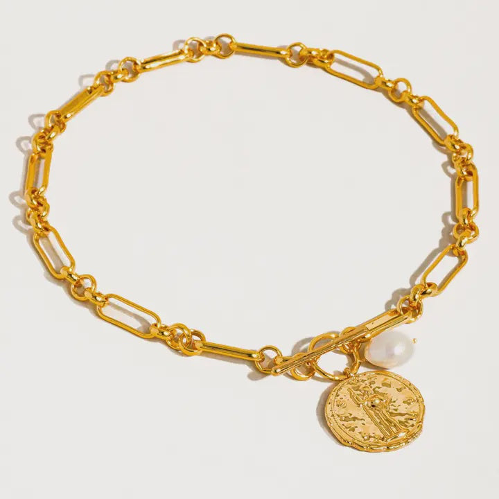 Coin and pearl chain necklace