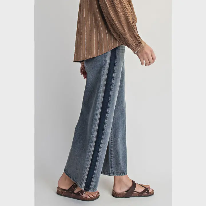 Jean with dark stripe down side wide leg