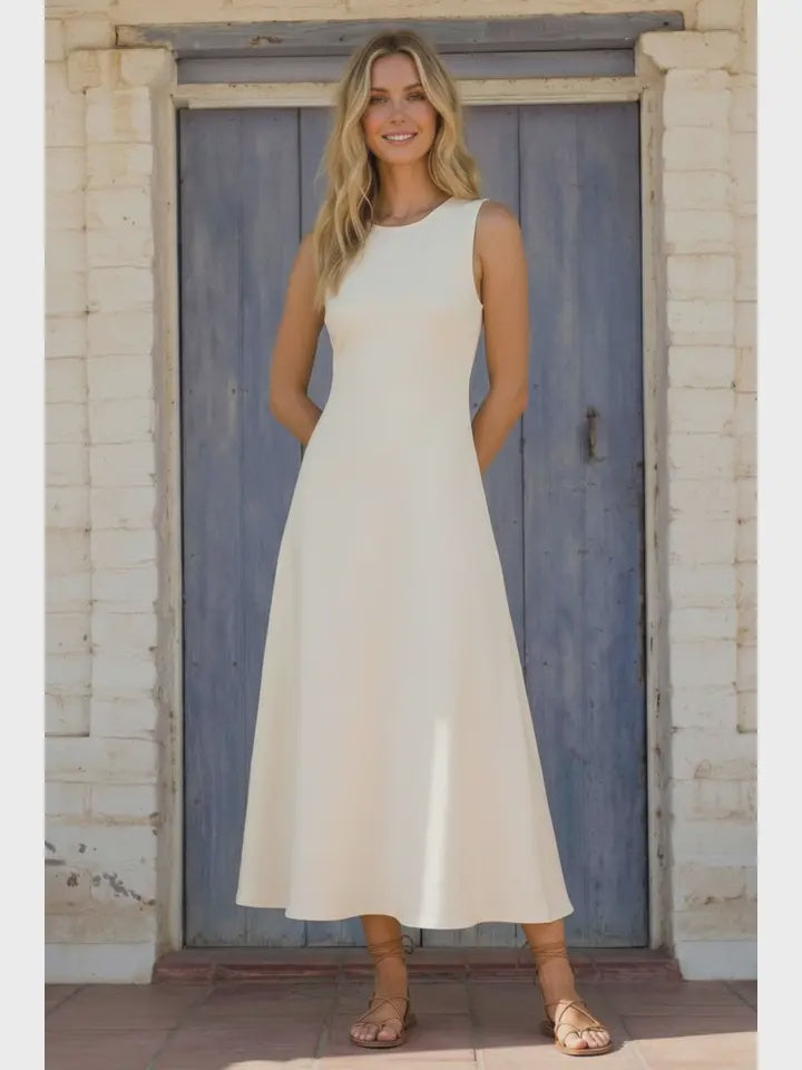 Ivory Sleeveless midi dress