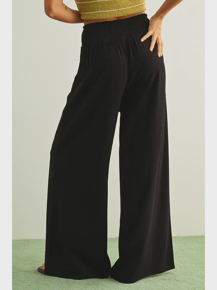 Cotton Linen Smocked Waist Pants with Tassel