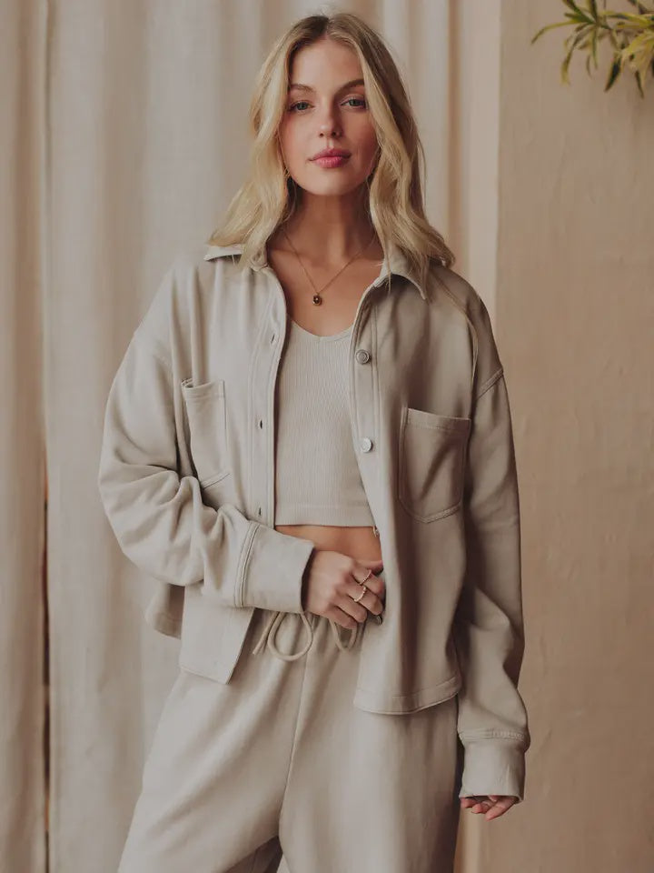 Lt Grey / beige Button up soft Jacket