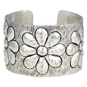 Embossed Silver Flower Cuff Bracelet
