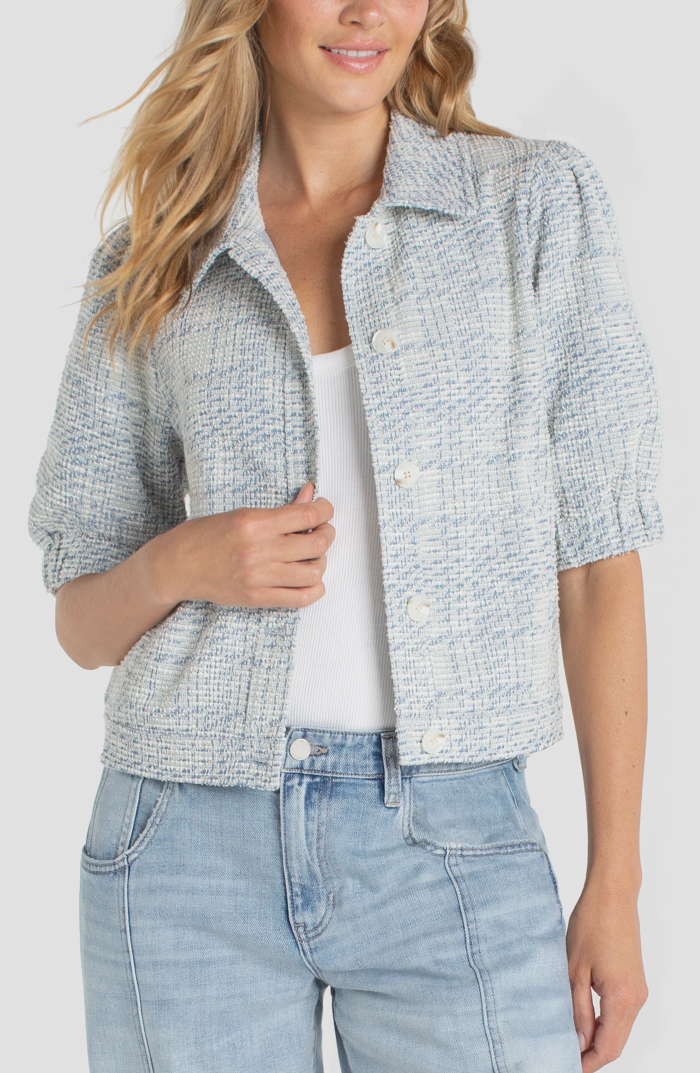 Puff Sleeve Jacket cream blue