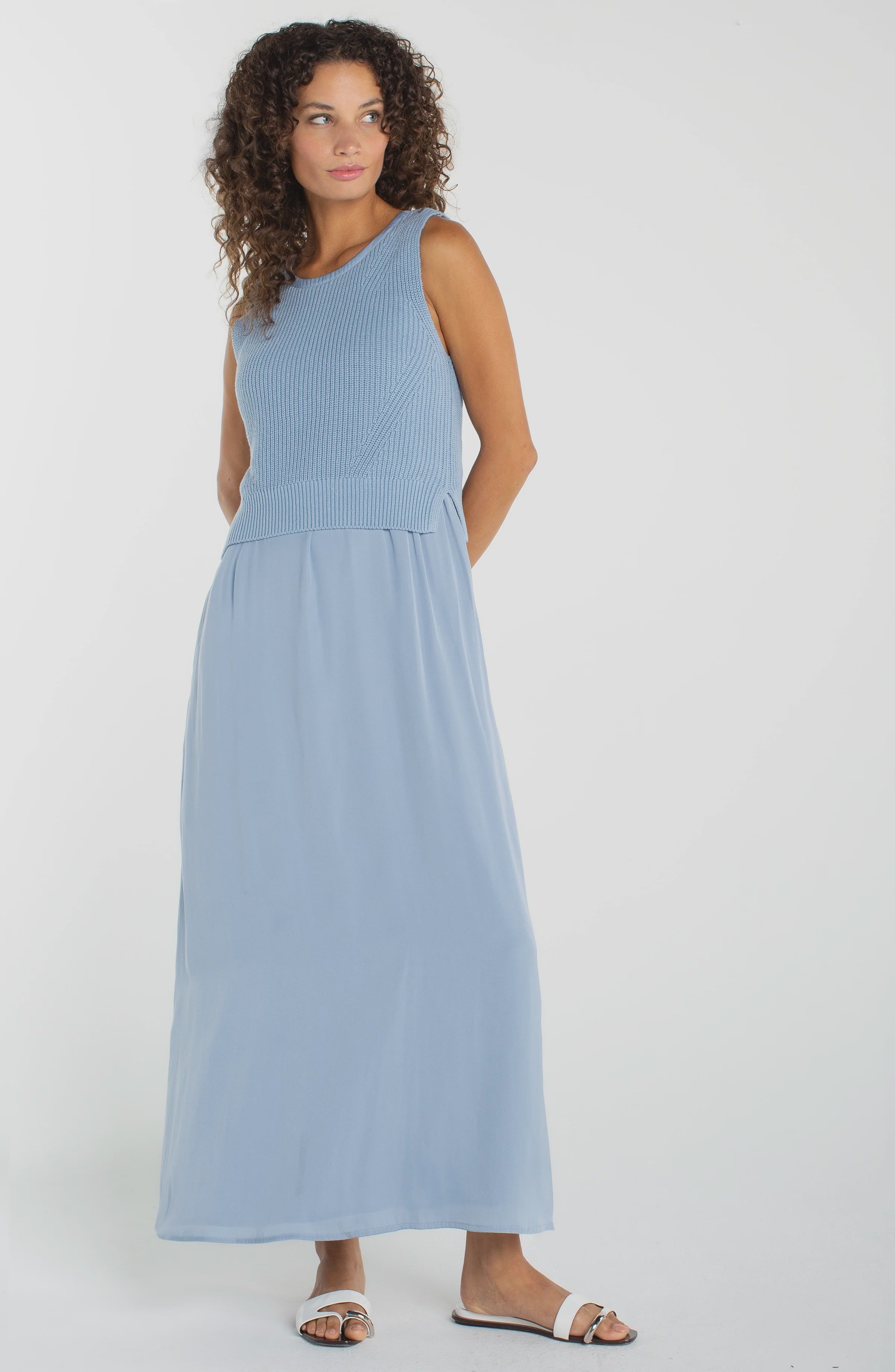 Sleeveless Tie Back Sweater Woven Dress malibu