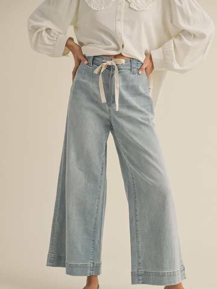 Washed Denim with Tie Front Pants