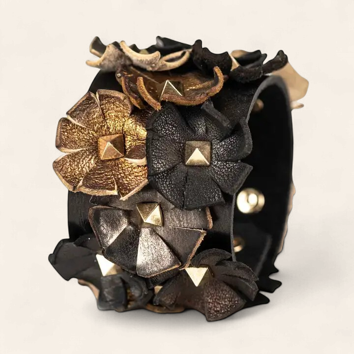 Noir Bloom Studded leather cuff