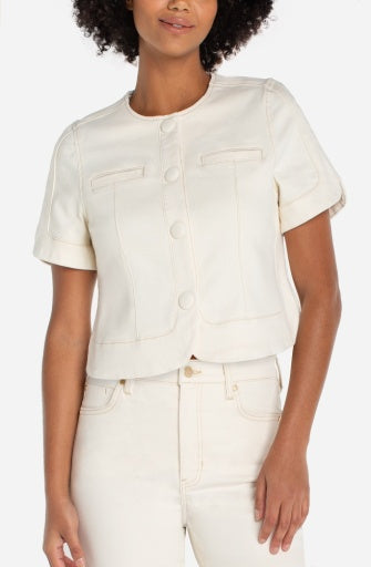 collarless short sleeve cropped jacket dune
